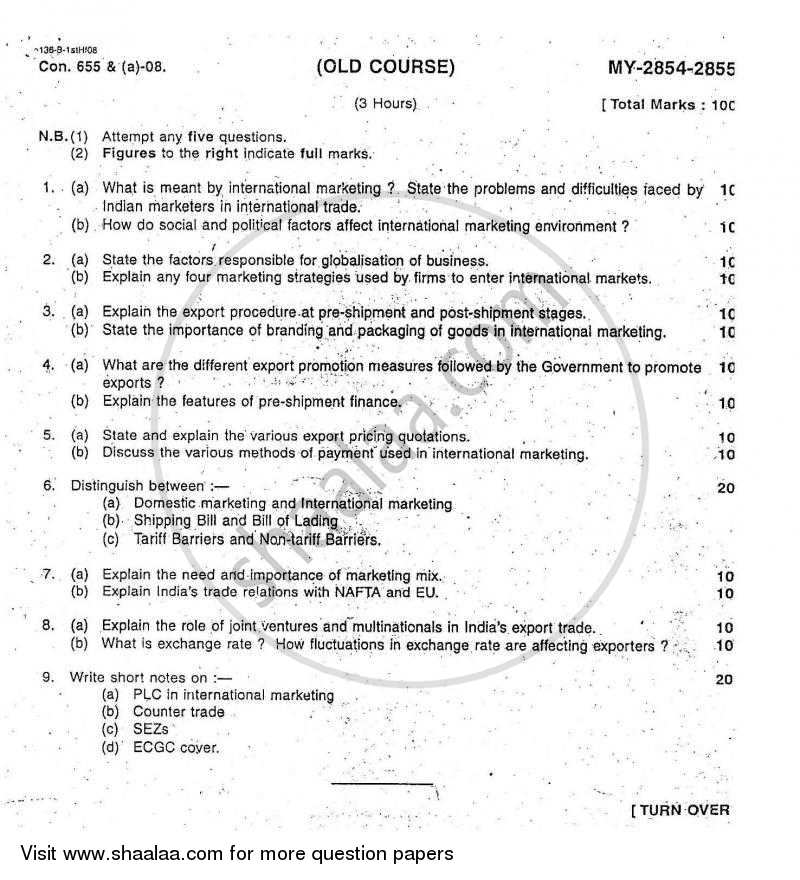 International Marketing 2007-2008 - M.Com. - Part 2 - University of Mumbai question paper with PDF download