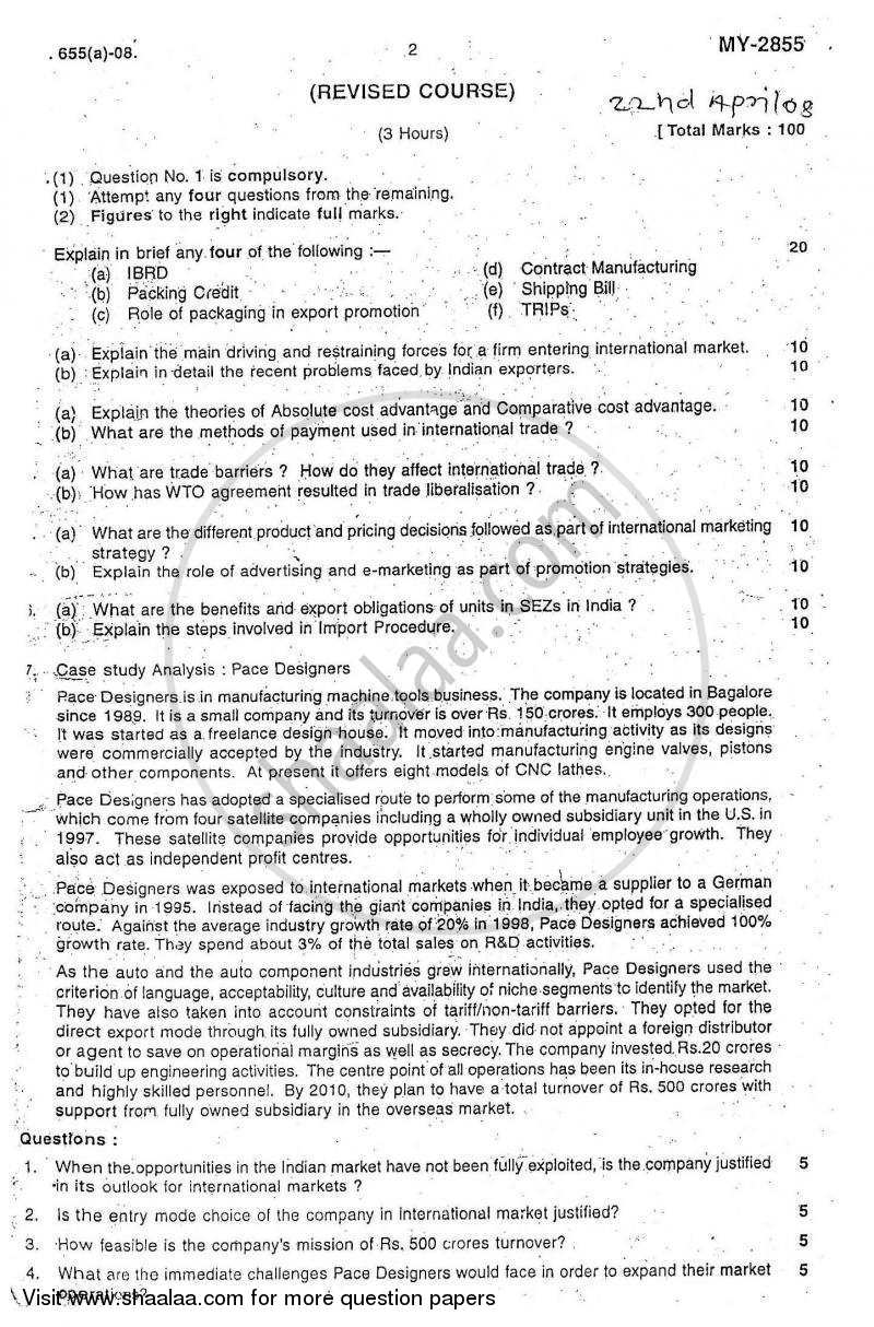 International Marketing 2007-2008 - M.Com. - Part 2 - University of Mumbai question paper with PDF download