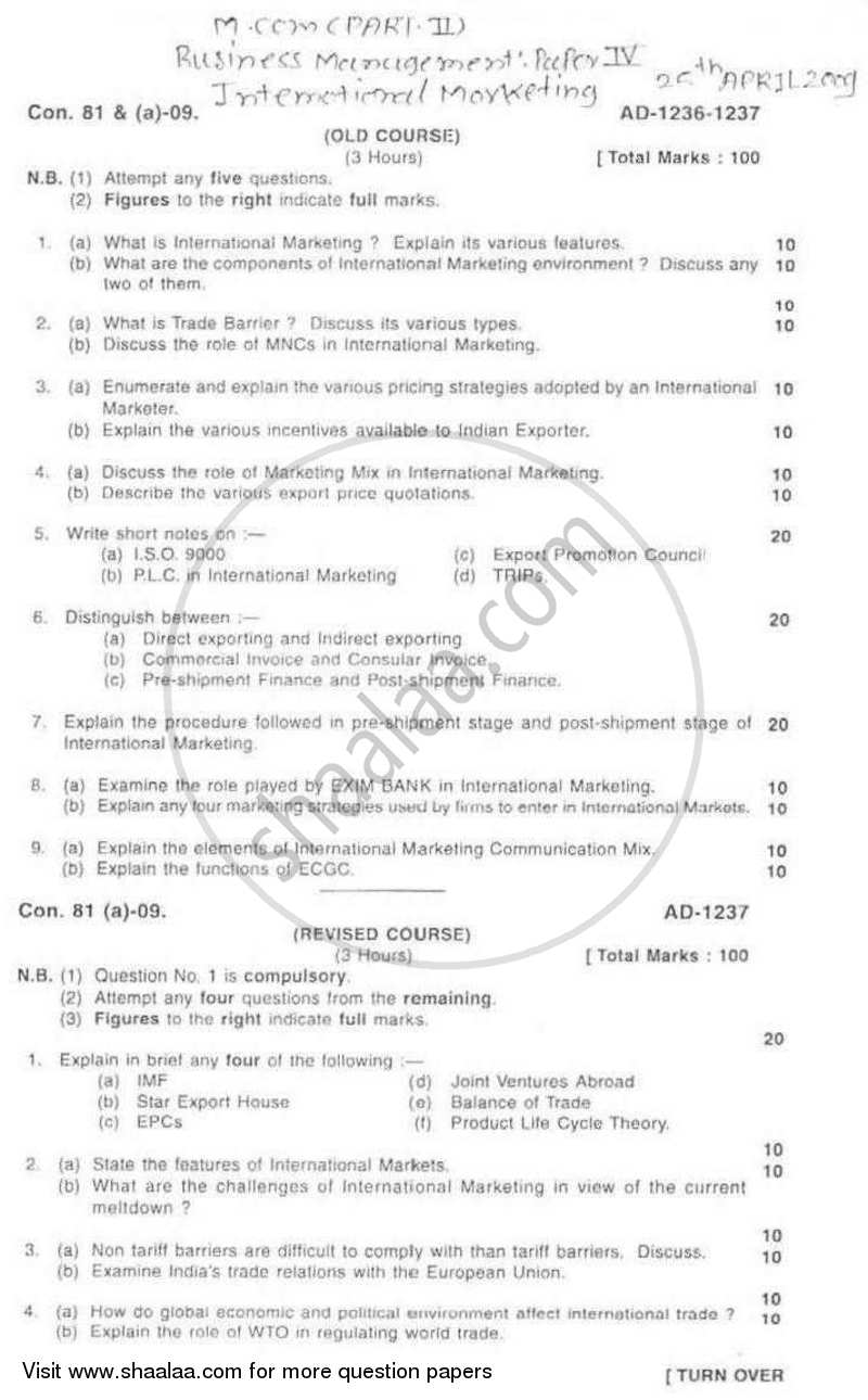 International Marketing 2008-2009 - M.Com. - Part 2 - University of Mumbai question paper with PDF download