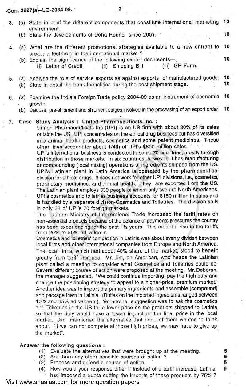 International Marketing 2009-2010 - M.Com. - Part 2 - University of Mumbai question paper with PDF download