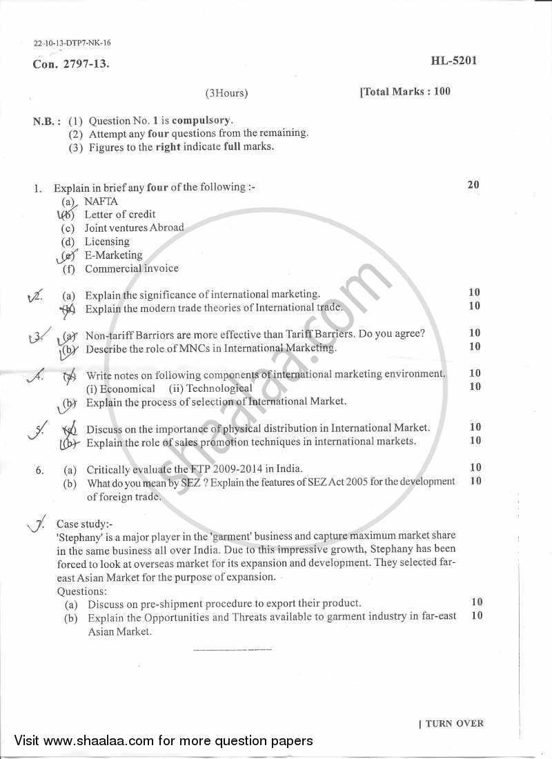 International Marketing 2013-2014 - M.Com. - Part 2 - University of Mumbai question paper with PDF download