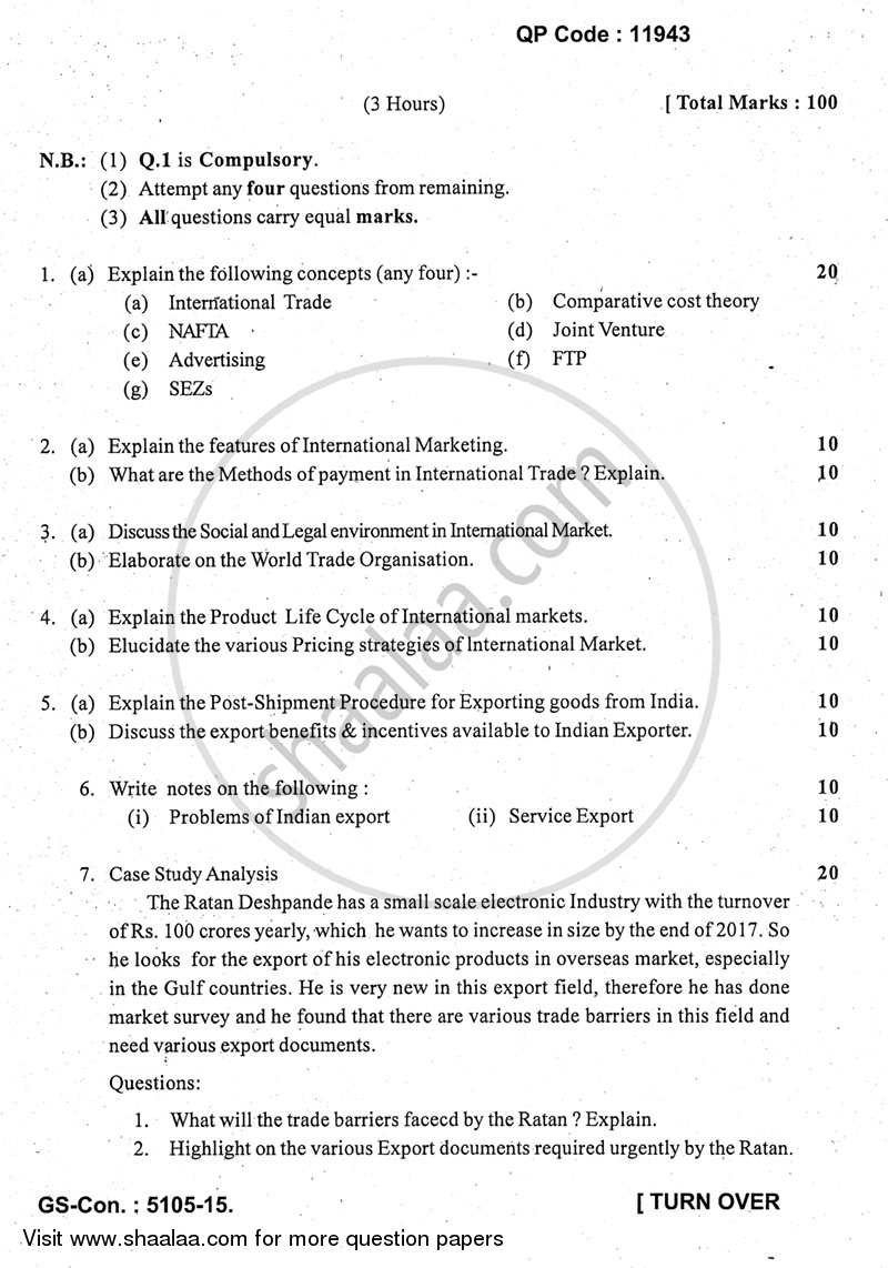 International Marketing 2014-2015 - M.Com. - Part 2 - University of Mumbai question paper with PDF download