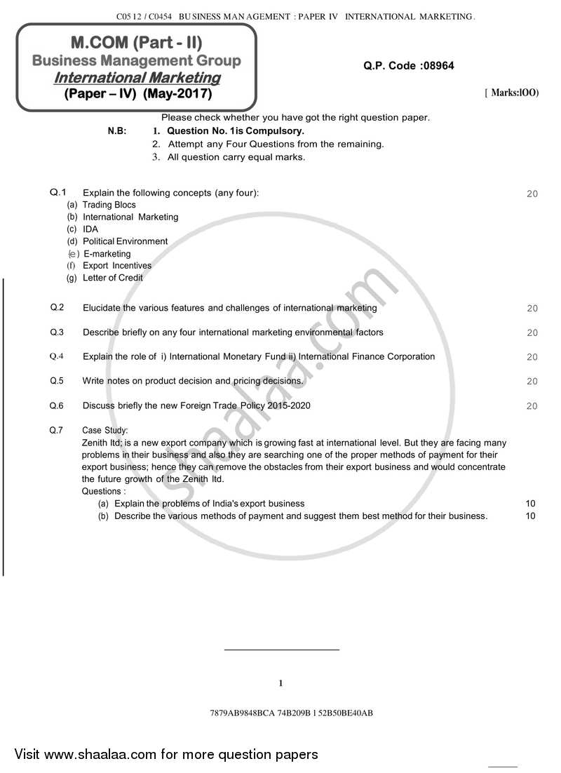 International Marketing 2016-2017 - M.Com. - Part 2 - University of Mumbai question paper with PDF download