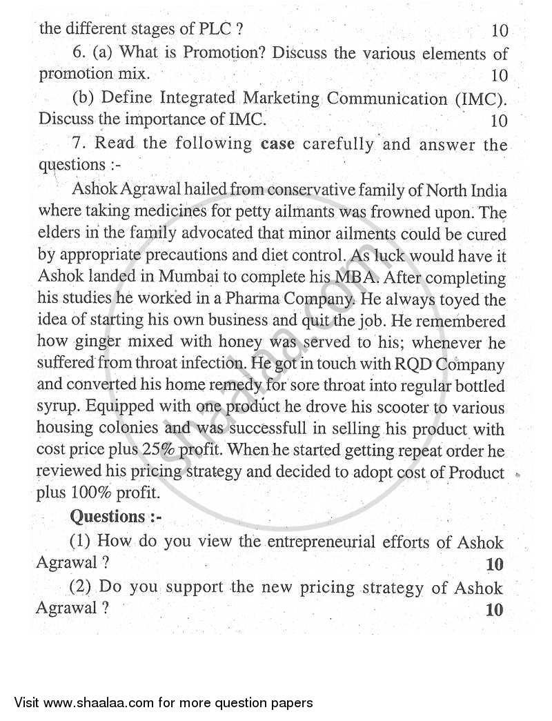 Marketing Strategy and Plan 2011-2012 - M.Com. - Part 1 - University of Mumbai question paper with PDF download