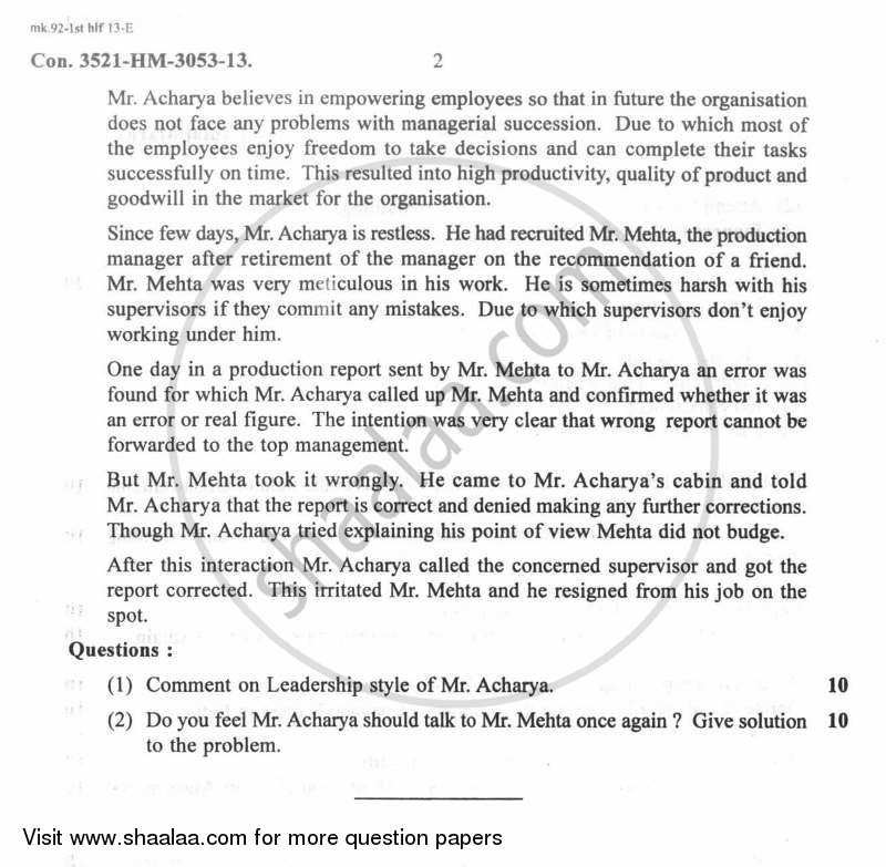 Organizational Behaviour 2012-2013 - M.Com. - Part 2 - University of Mumbai question paper with PDF download