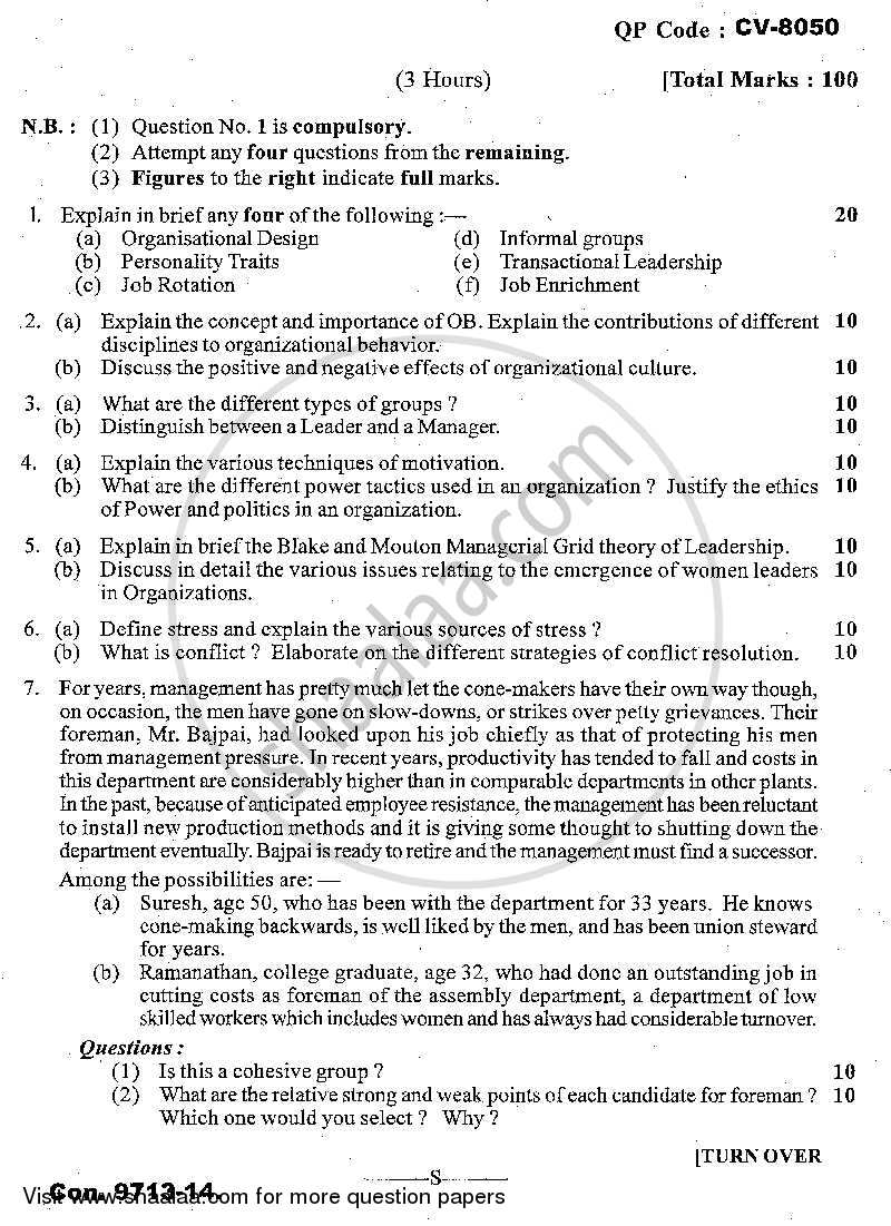 Organizational Behaviour 2013-2014 - M.Com. - Part 2 - University of Mumbai question paper with PDF download