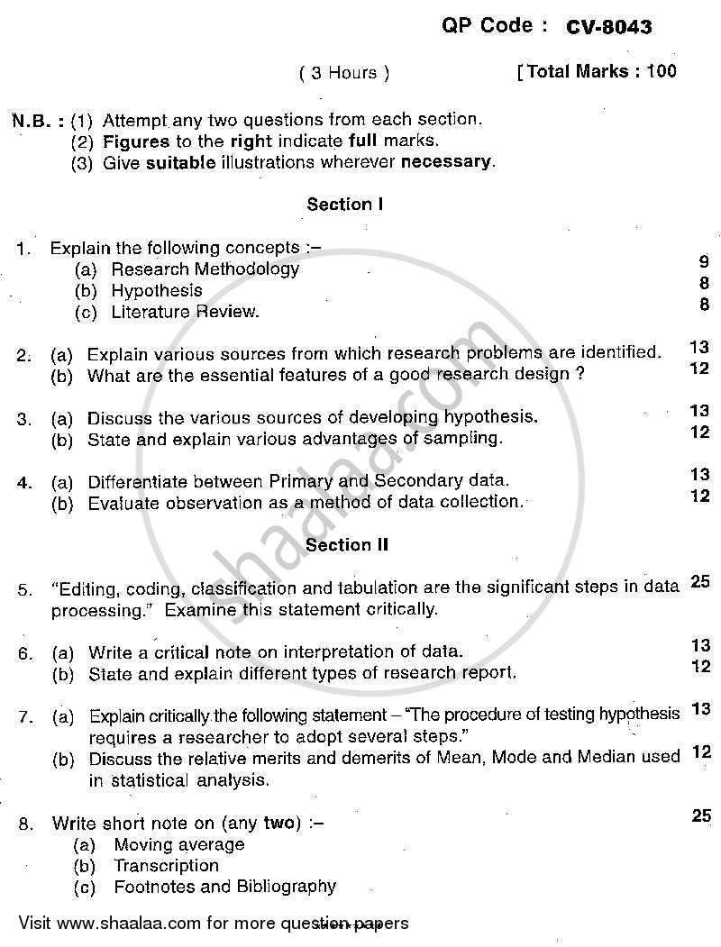 research methodology sample question paper