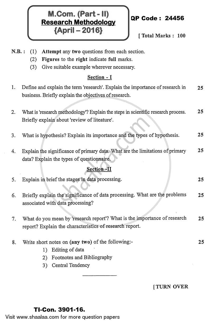 research methodology past papers