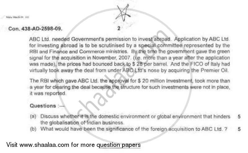Strategic Management 2008-2009 - M.Com. - Semester 1 - University of Mumbai question paper with PDF download