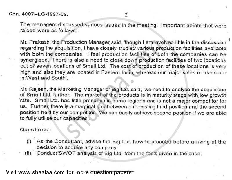 Strategic Management 2009-2010 - M.Com. - Semester 1 - University of Mumbai question paper with PDF download