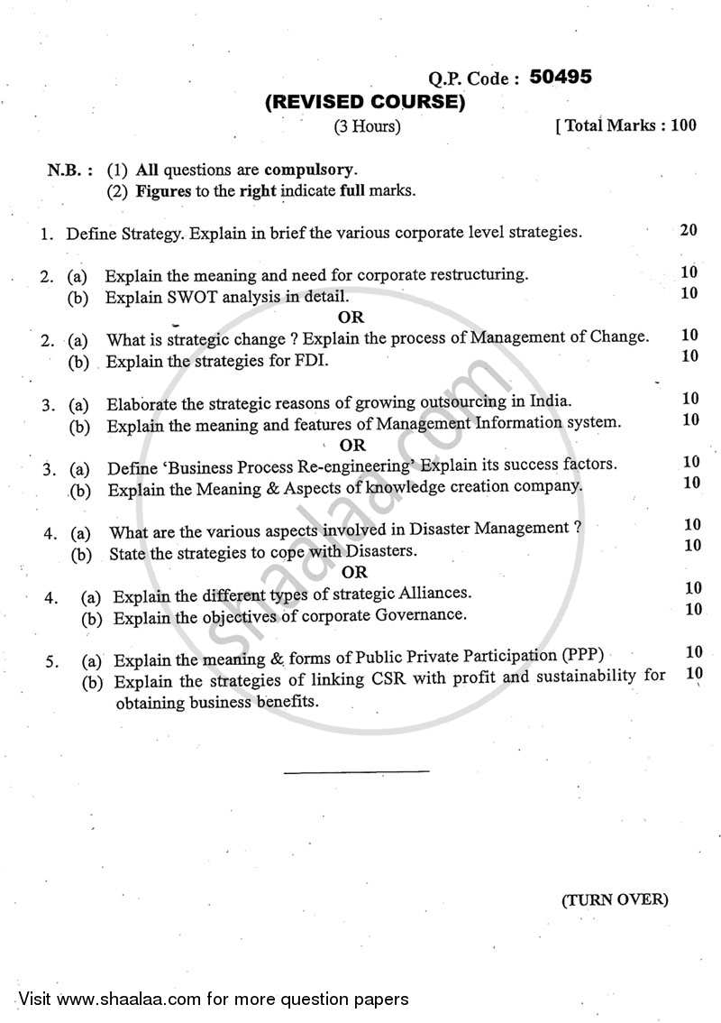 Strategic Management 2014-2015 - M.Com. - Part 1 - University of Mumbai question paper with PDF download