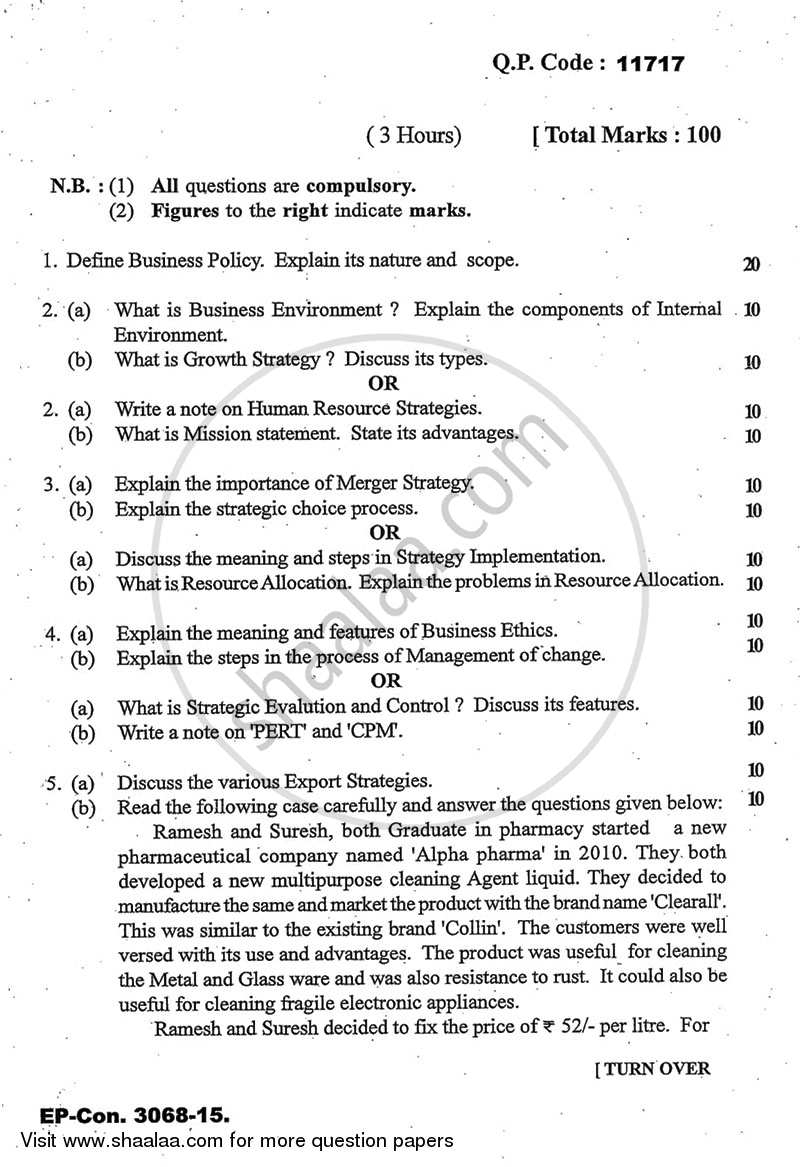 Strategic Management 2014-2015 - M.Com. - Part 1 - University of Mumbai question paper with PDF download