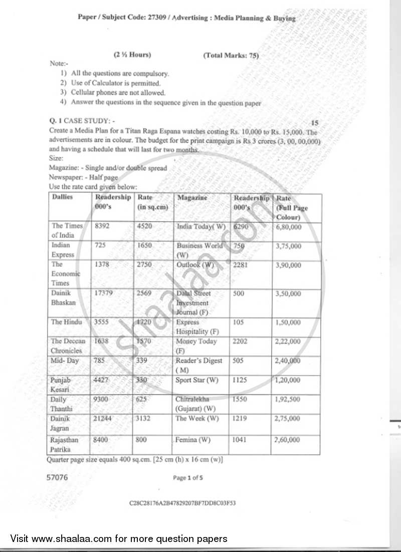 Media Planning and Buying 2018-2019 Semester 5 - University of Mumbai question paper with PDF download