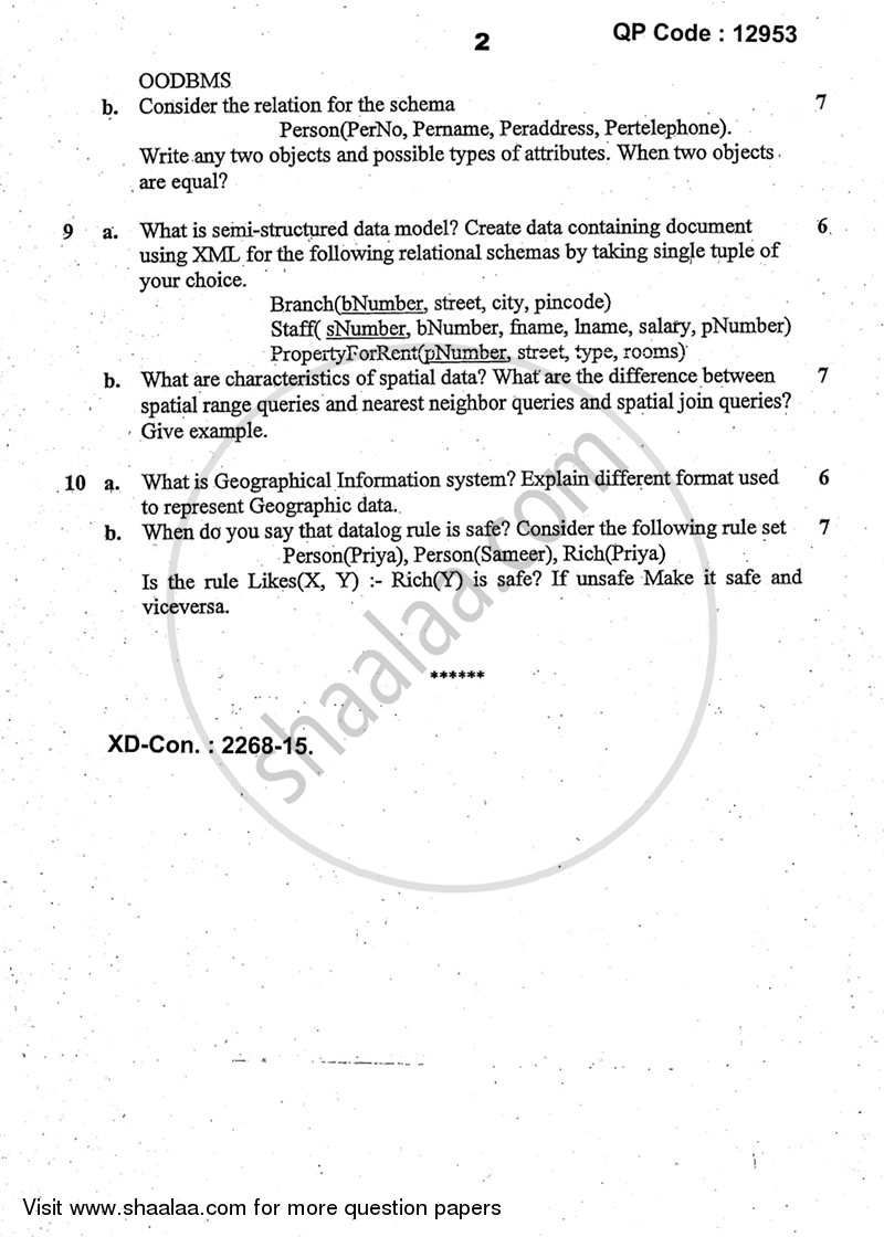 Data Warehousing and Mining and Advanced Database Systems 2014-2015 - M.Sc. -  - University of Mumbai question paper with PDF download