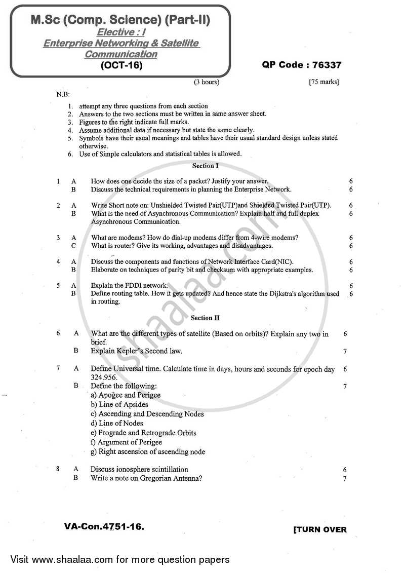 Enterprise Networking and Satellite Communication 2016-2017 - M.Sc. - Part 2 - University of Mumbai question paper with PDF download