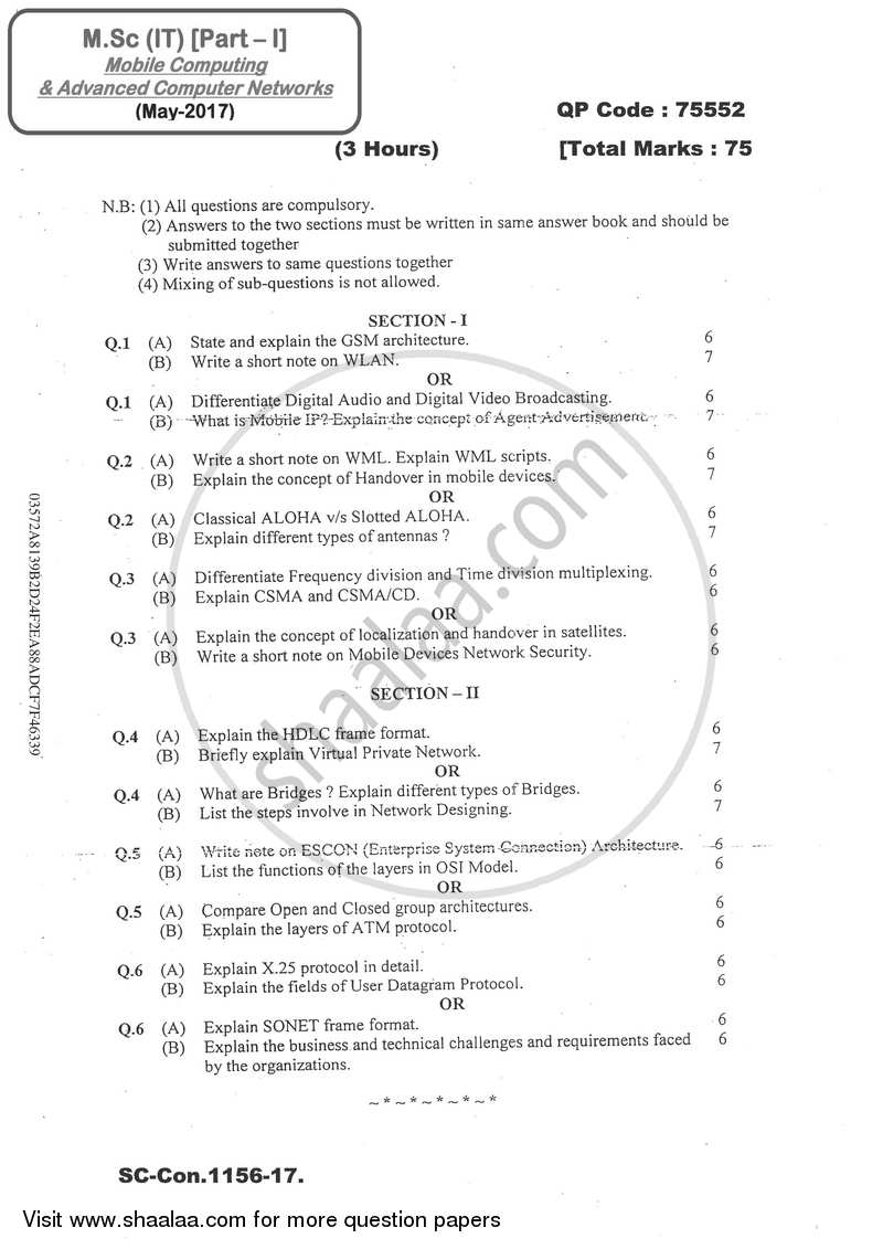 Mobile Computing 2016-2017 - M.Sc. - Semester 1 - University of Mumbai question paper with PDF download