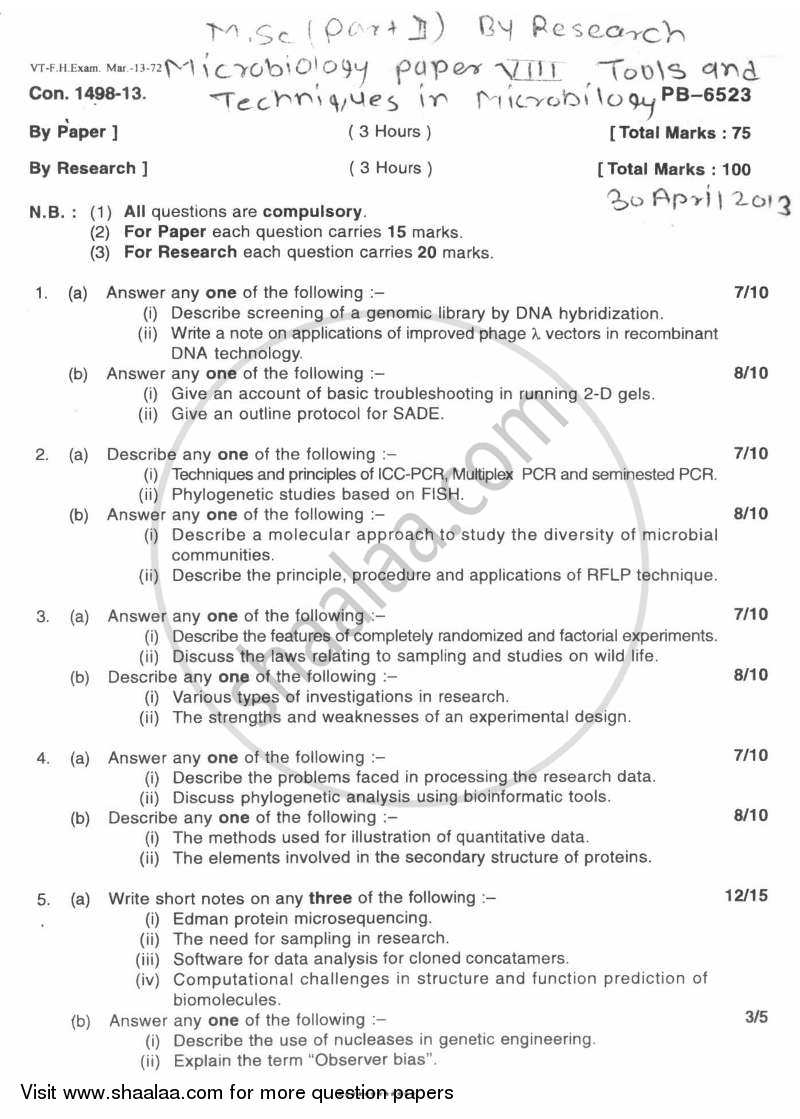 Tools and Techniques: Biomolecular Analysis 2013-2014 - M.Sc. - Semester 4 - University of Mumbai question paper with PDF download