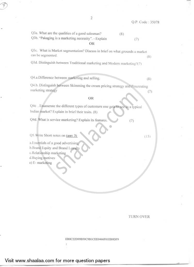 Principles of Marketing 2017-2018 Semester 2 - University of Mumbai question paper with PDF download