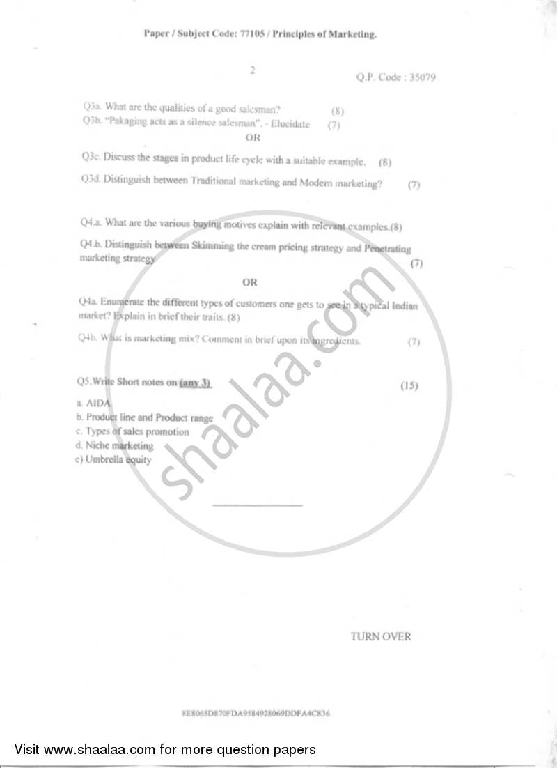 Principles of Marketing 2018-2019 Semester 2 - University of Mumbai question paper with PDF download