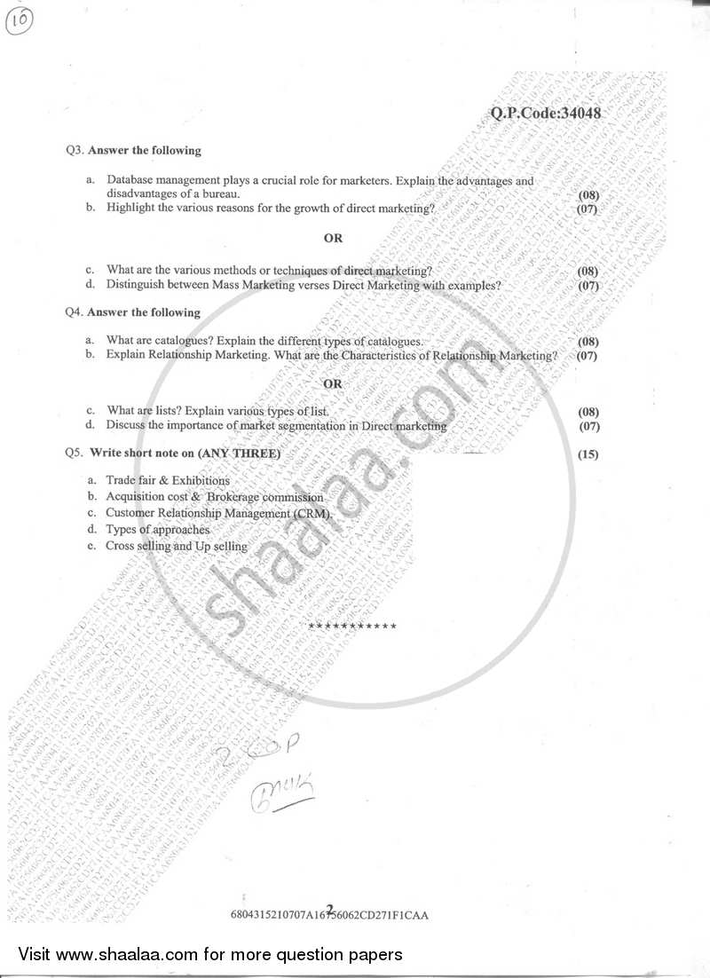 The Principles and Practice of Direct Marketing 2017-2018 Semester 6 - University of Mumbai question paper with PDF download