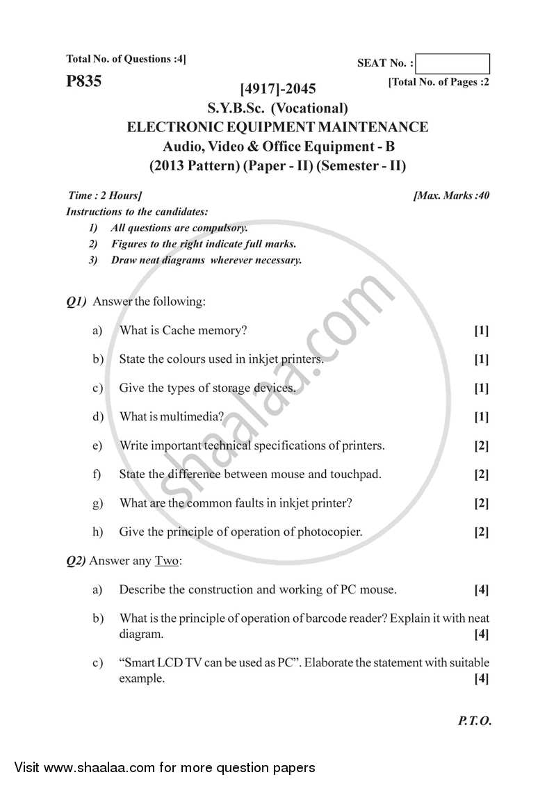 Audio, Video and Office Equipments - B 2015-2016 Semester 4 (FYBSc) - University of Pune question paper with PDF download