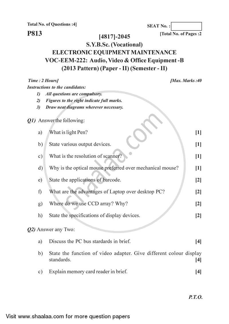 Audio, Video and Office Equipments - B 2015-2016 Semester 4 (FYBSc) - University of Pune question paper with PDF download