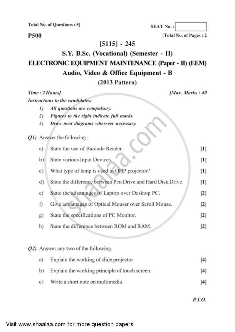 Audio, Video and Office Equipments - B 2016-2017 Semester 4 (FYBSc) - University of Pune question paper with PDF download