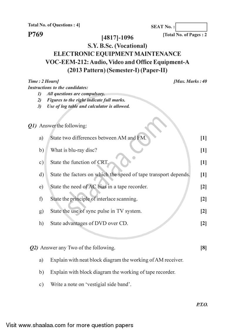 Audio, Video and Office Equipments - A 2015-2016 Semester 3 (FYBSc) - University of Pune question paper with PDF download