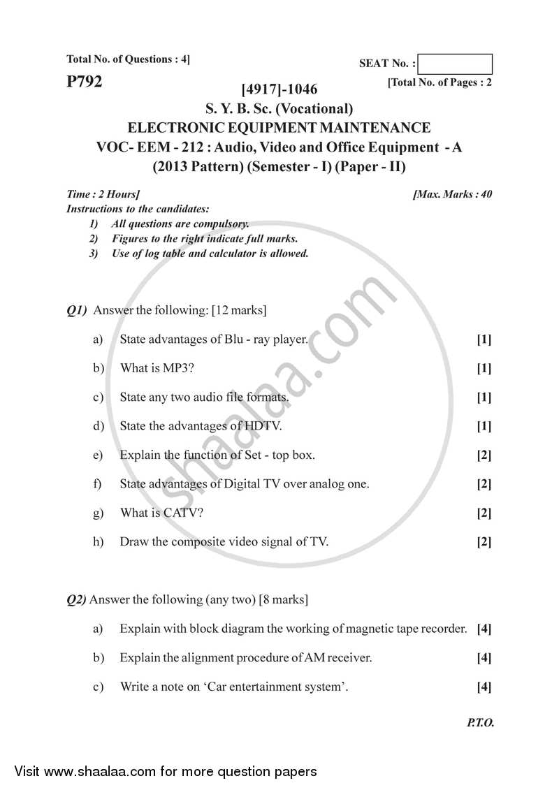 Audio, Video and Office Equipments - A 2015-2016 Semester 3 (FYBSc) - University of Pune question paper with PDF download