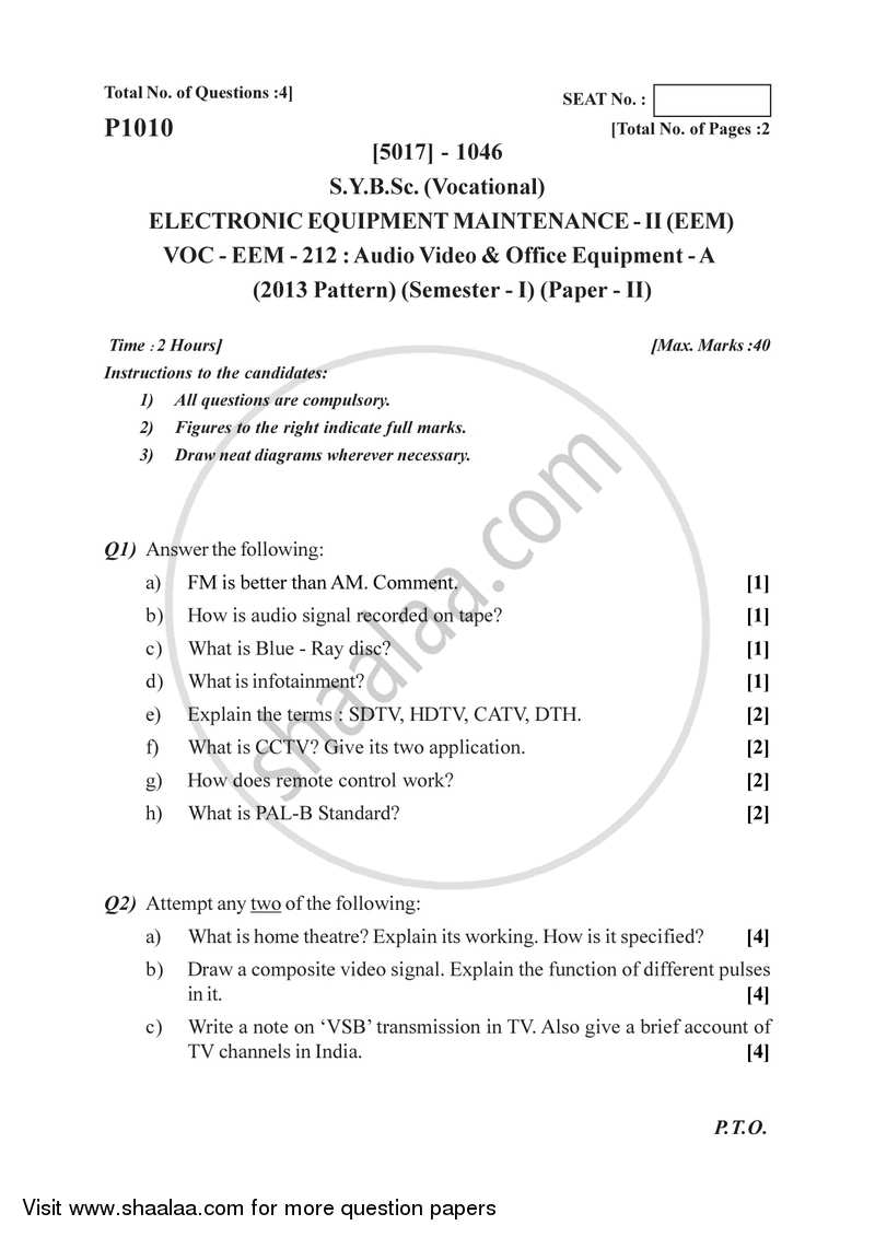 Audio, Video and Office Equipments - A 2016-2017 Semester 3 (FYBSc) - University of Pune question paper with PDF download