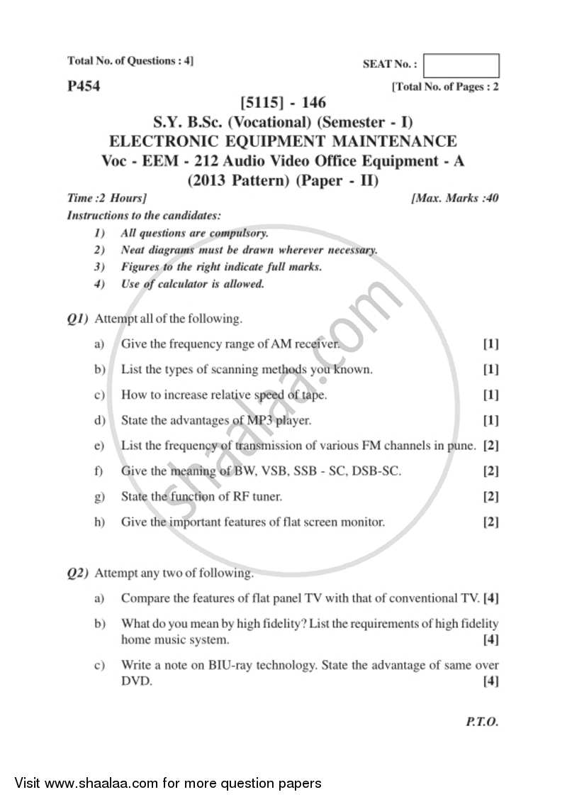 Audio, Video and Office Equipments - A 2016-2017 Semester 3 (FYBSc) - University of Pune question paper with PDF download