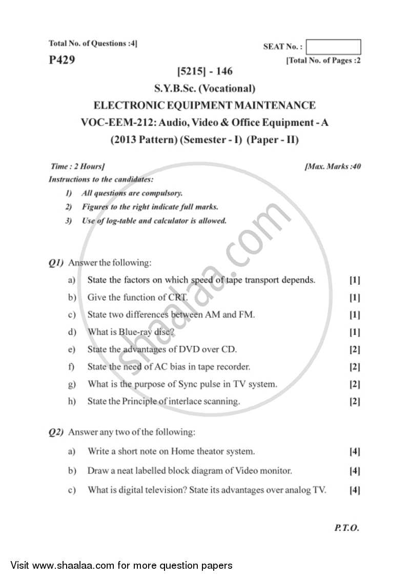 Audio, Video and Office Equipments - A 2017-2018 Semester 3 (FYBSc) - University of Pune question paper with PDF download