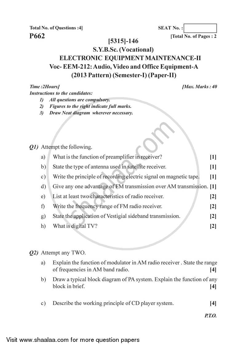 Audio, Video and Office Equipments - A 2017-2018 Semester 3 (FYBSc) - University of Pune question paper with PDF download