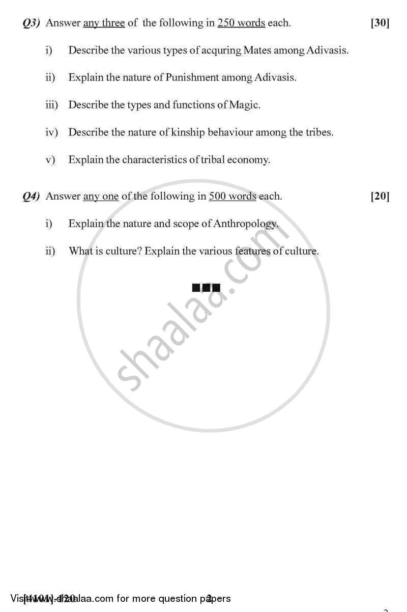 Anthropology General Paper 1- Introduction to Social and Cultural Anthropology 2011-2012 - B.A. - 1st Year (FYBA) - University of Pune question paper with PDF download