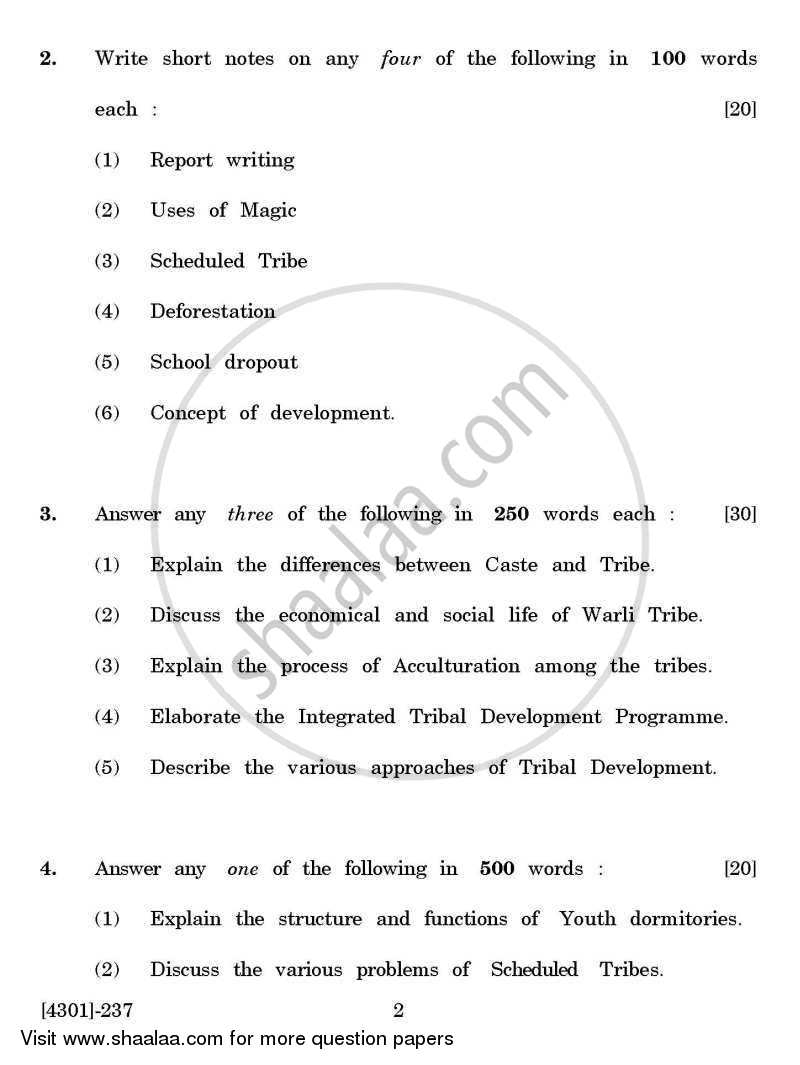 Anthropology General Paper 2- Indian Tribes and Tribal Welfare 2012-2013 - B.A. - 2nd Year (SYBA) - University of Pune question paper with PDF download