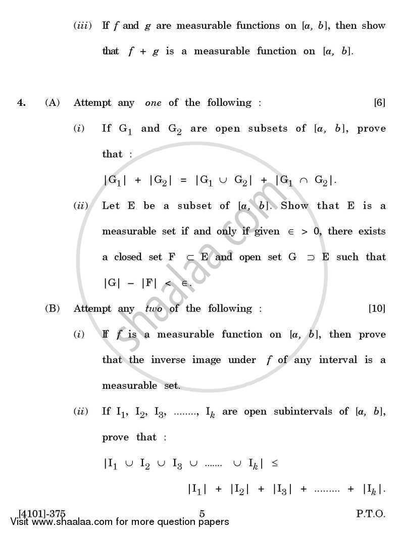 Applied Mathematics General Paper 3- Real Analysis and Lebesgue Integration 2011-2012 - B.A. - 3rd Year (TYBA) - University of Pune question paper with PDF download