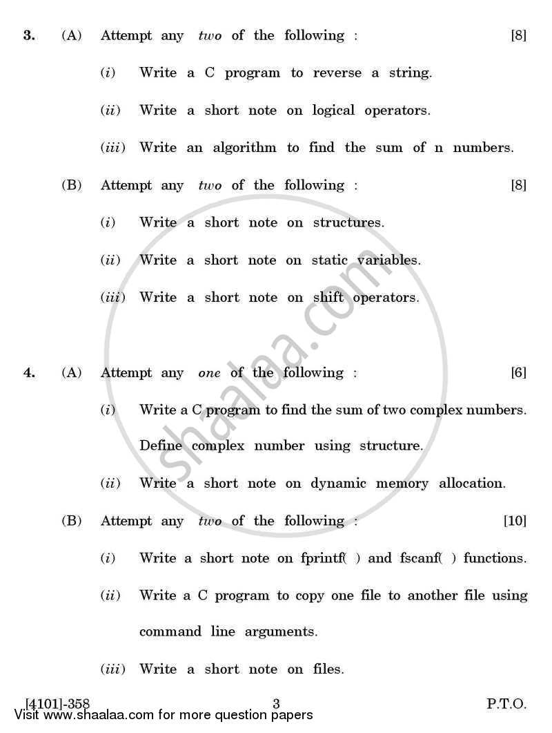 C-programming 2011-2012 - B.A. - 3rd Year (TYBA) - University of Pune question paper with PDF download