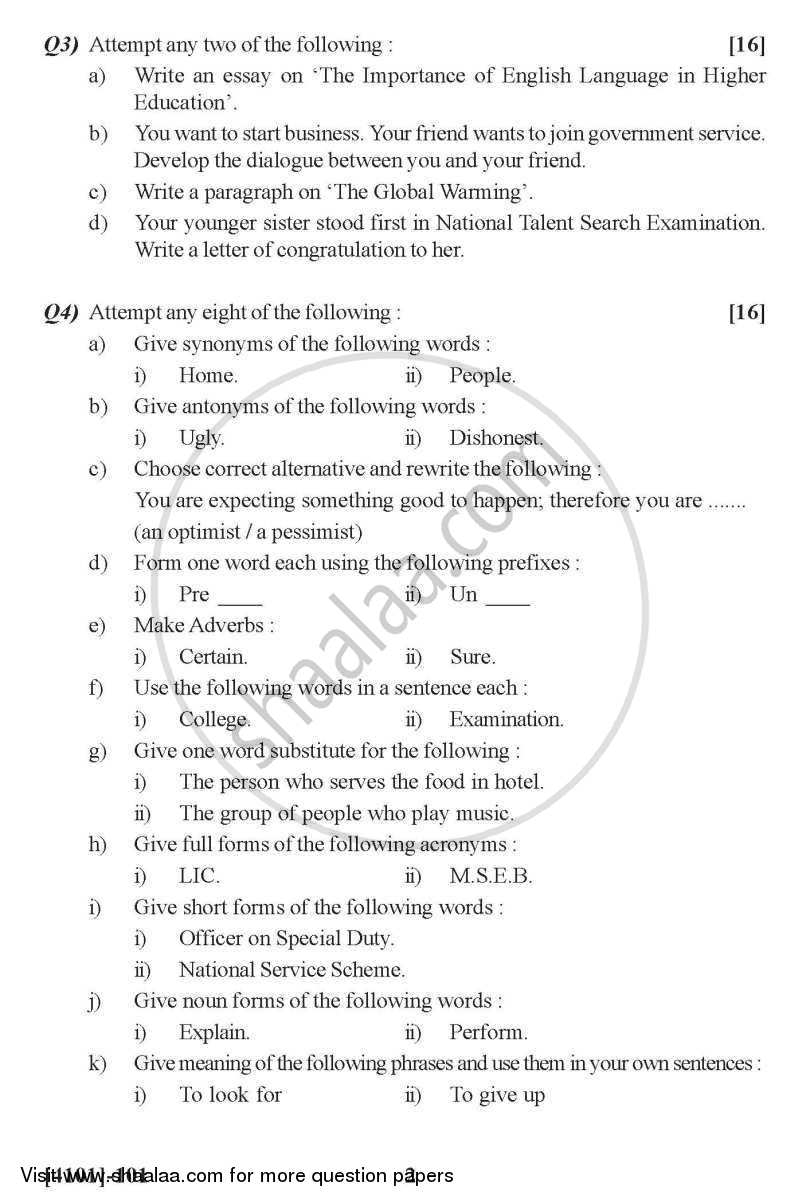 Compulsory English 2011-2012 - B.A. - 1st Year (FYBA) - University of Pune question paper with PDF download