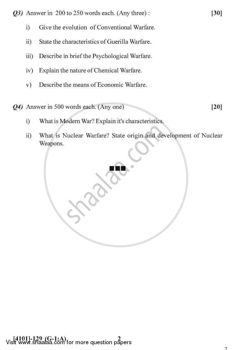 Defence and Strategic Studies General Paper 1A- War and Warfare 2011-2012 - B.A. - 1st Year (FYBA) - University of Pune question paper with PDF download
