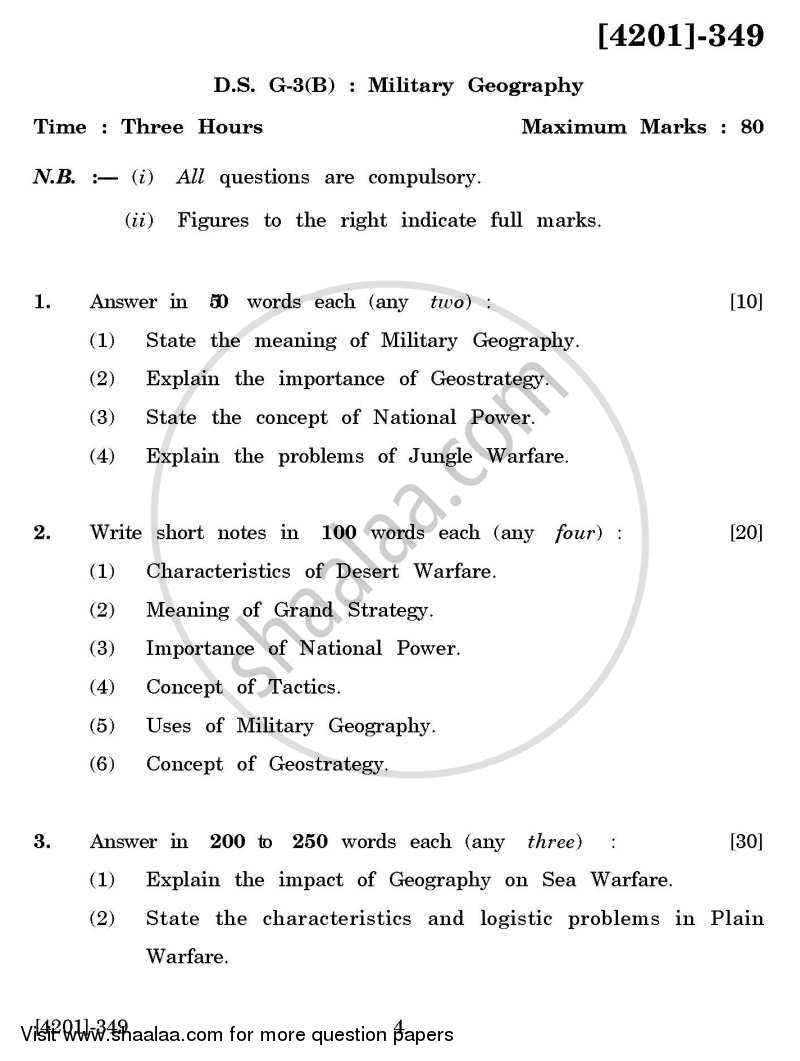 Defence and Strategic Studies General Paper 3B- Military Geography 2012-2013 - B.A. - 3rd Year (TYBA) - University of Pune question paper with PDF download