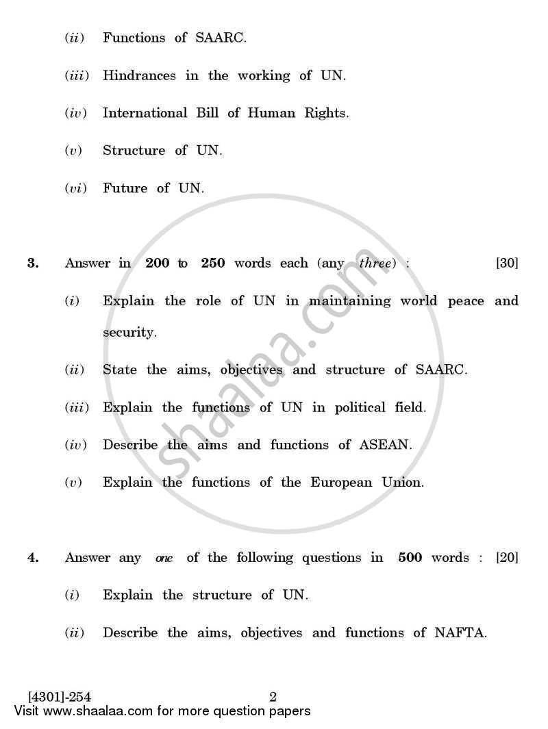 Defence and Strategic Studies Special Paper 1A- International and Regional Organisations 2012-2013 - B.A. - 2nd Year (SYBA) - University of Pune question paper with PDF download