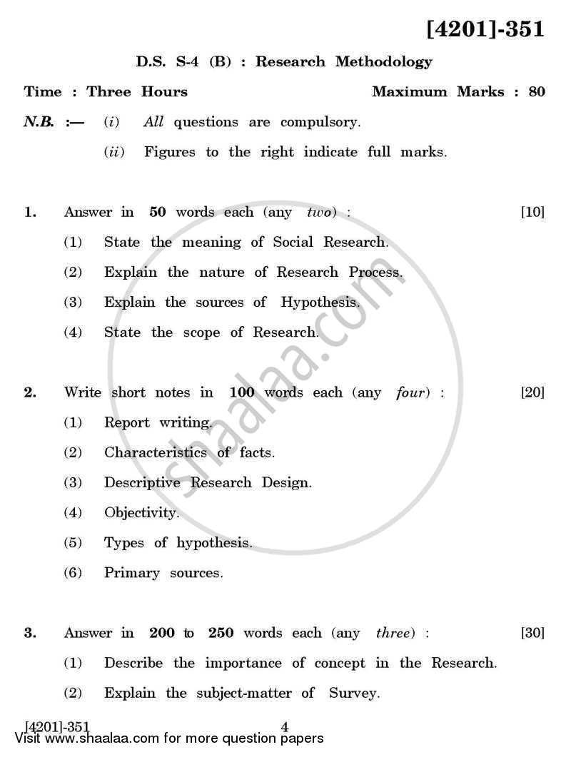 Defence and Strategic Studies Special Paper 4B- Research Methodology 2012-2013 - B.A. - 3rd Year (TYBA) - University of Pune question paper with PDF download