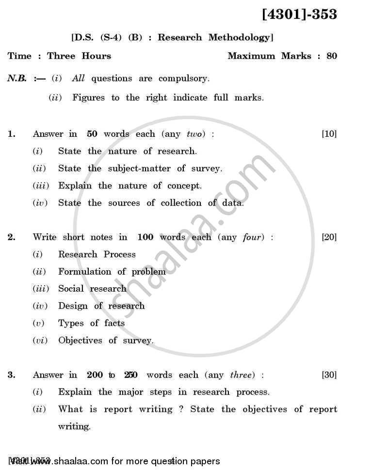 Defence and Strategic Studies Special Paper 4B- Research Methodology 2012-2013 - B.A. - 3rd Year (TYBA) - University of Pune question paper with PDF download