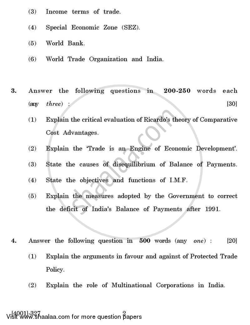 Economics Special Paper 3- International Economics 2011-2012 - B.A. - 3rd Year (TYBA) - University of Pune question paper with PDF download