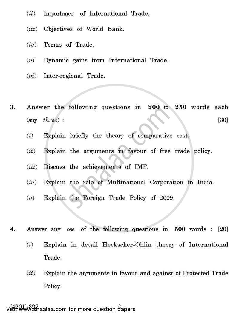 Economics Special Paper 3- International Economics 2012-2013 - B.A. - 3rd Year (TYBA) - University of Pune question paper with PDF download