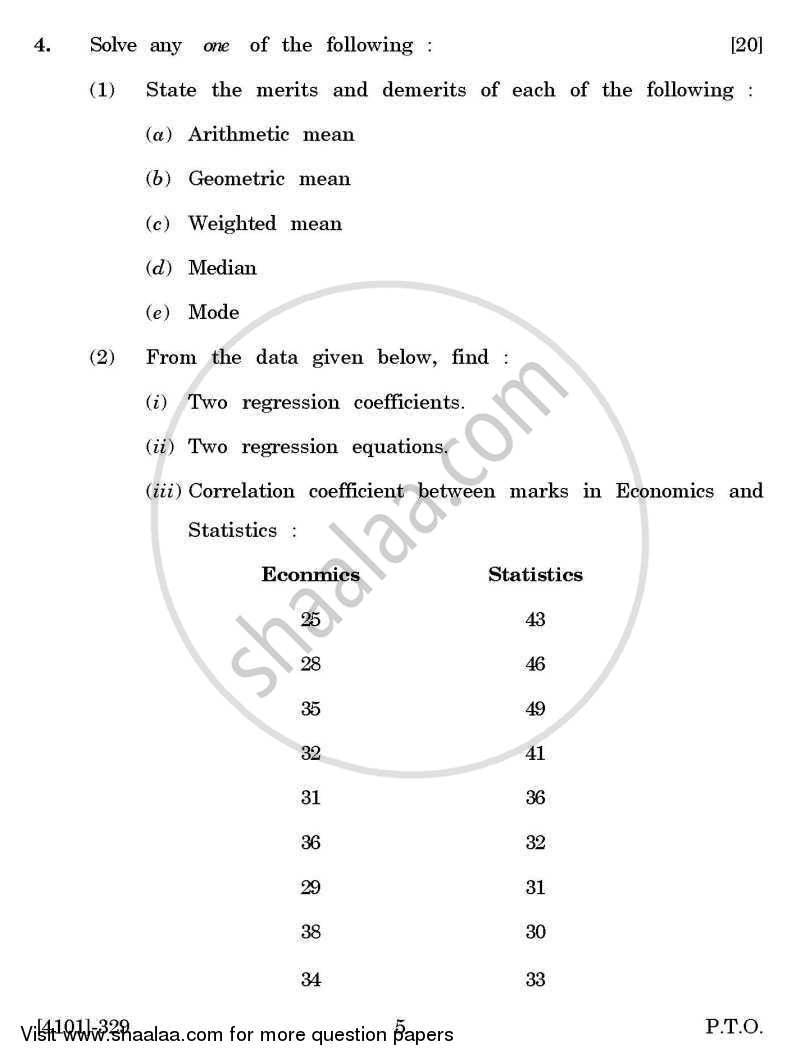 Economics Special Paper 4- Quantitative Techniques 2011-2012 - B.A. - 3rd Year (TYBA) - University of Pune question paper with PDF download