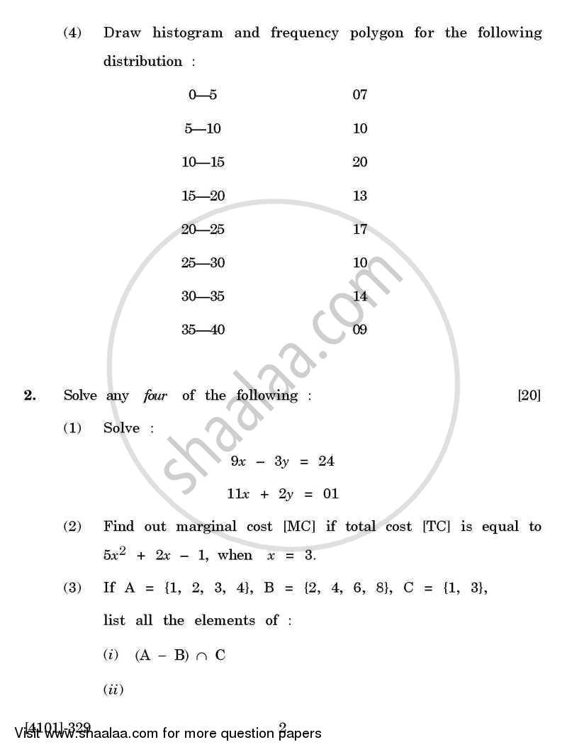 Economics Special Paper 4- Quantitative Techniques 2011-2012 - B.A. - 3rd Year (TYBA) - University of Pune question paper with PDF download