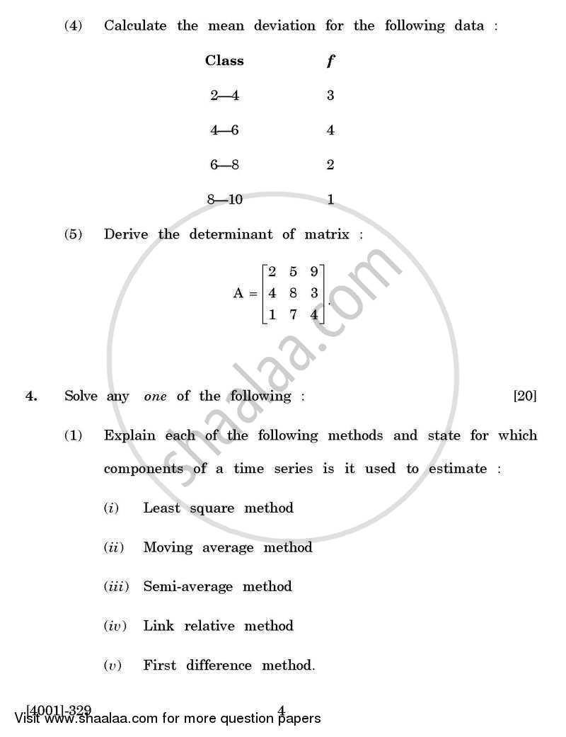 Economics Special Paper 4- Quantitative Techniques 2011-2012 - B.A. - 3rd Year (TYBA) - University of Pune question paper with PDF download