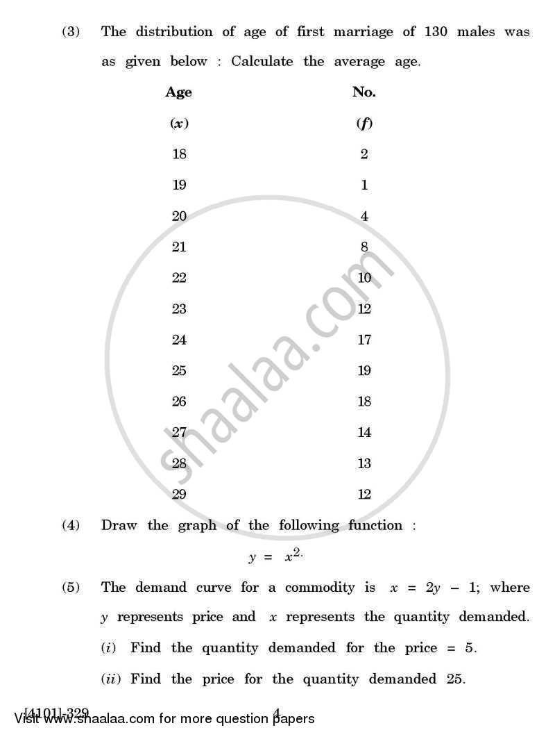 Economics Special Paper 4- Quantitative Techniques 2011-2012 - B.A. - 3rd Year (TYBA) - University of Pune question paper with PDF download