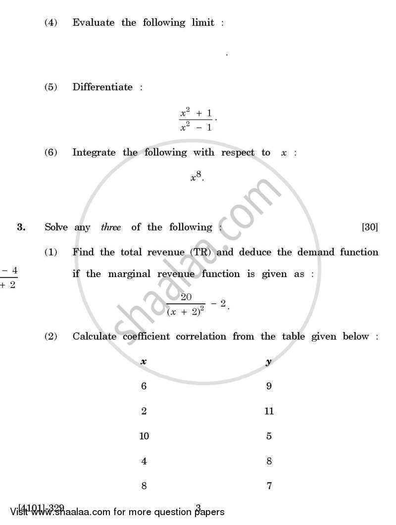 Economics Special Paper 4- Quantitative Techniques 2011-2012 - B.A. - 3rd Year (TYBA) - University of Pune question paper with PDF download